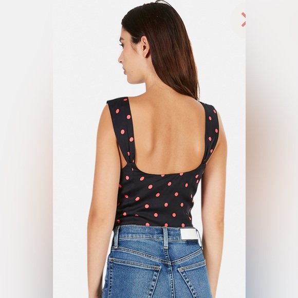 For Love & Lemons Jenny Dot Crop Top – Peach Dot Polka Dot Satin Top XS - Picture 2 of 10
